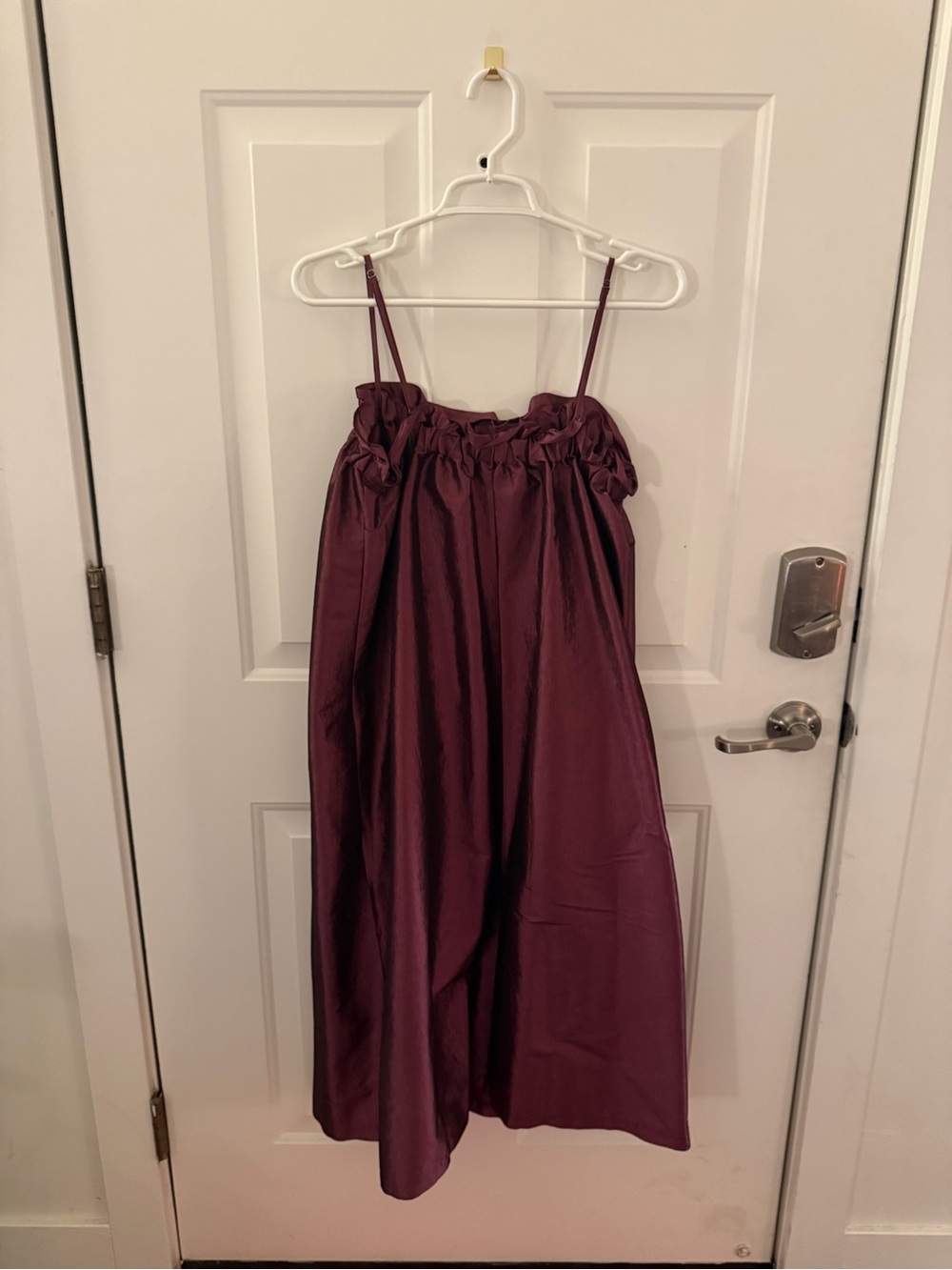 Topshop Plum Satin Ruffle-Top Spaghetti Strap Dress